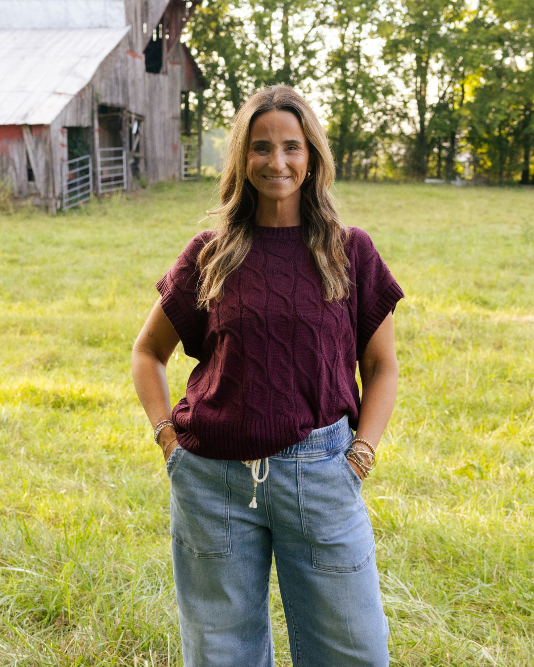 Maroon Cable Knit Sweater