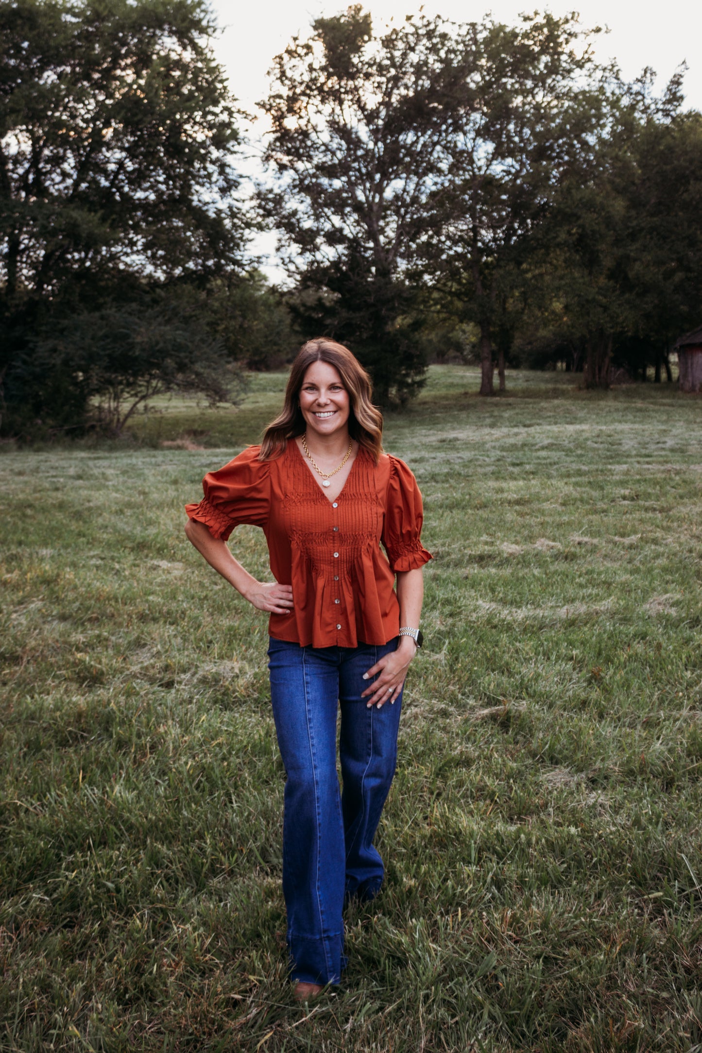 Chestnut Charm Pintuck Top