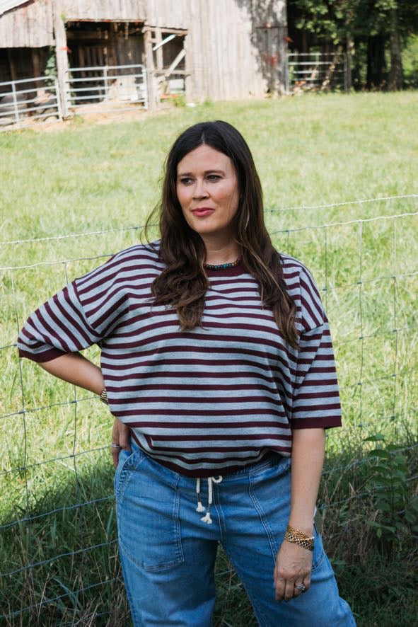 Liz Wine Stripe Top