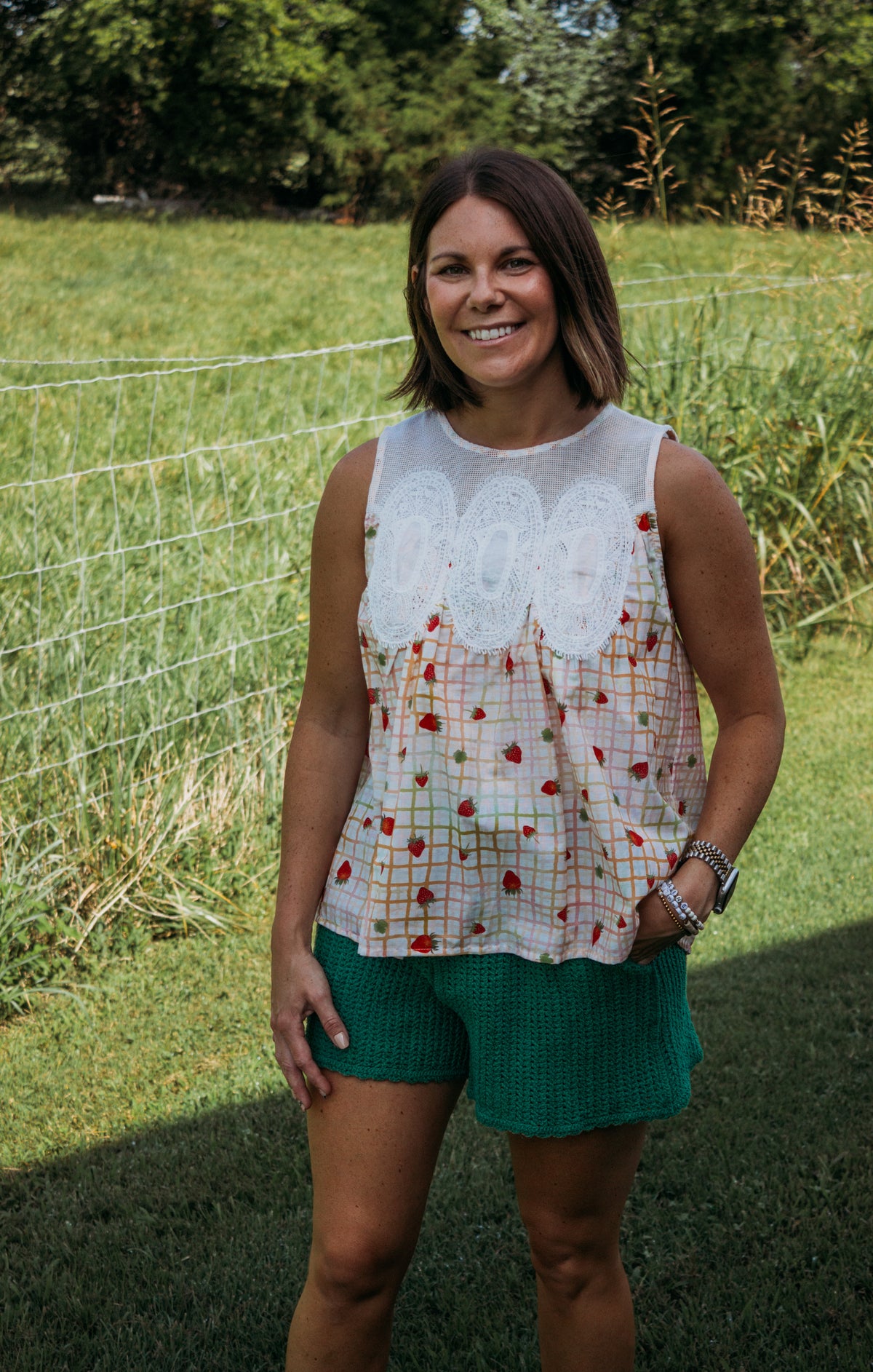 Sweet Strawberry Plaid top