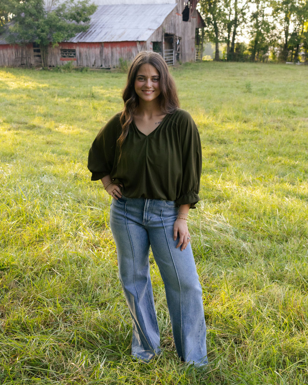 Olive Pintuck Blouse