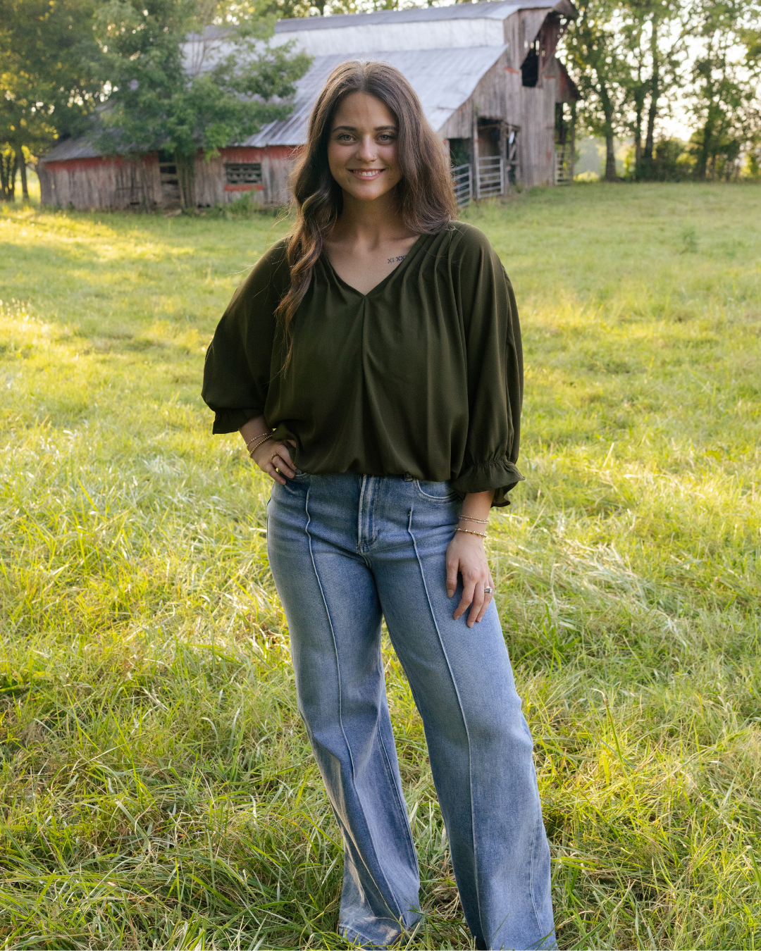 Olive Pintuck Blouse