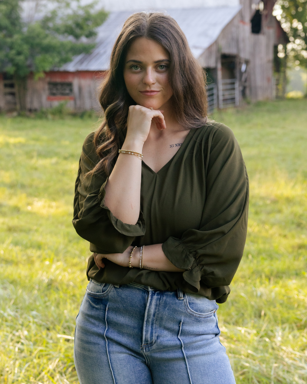 Olive Pintuck Blouse