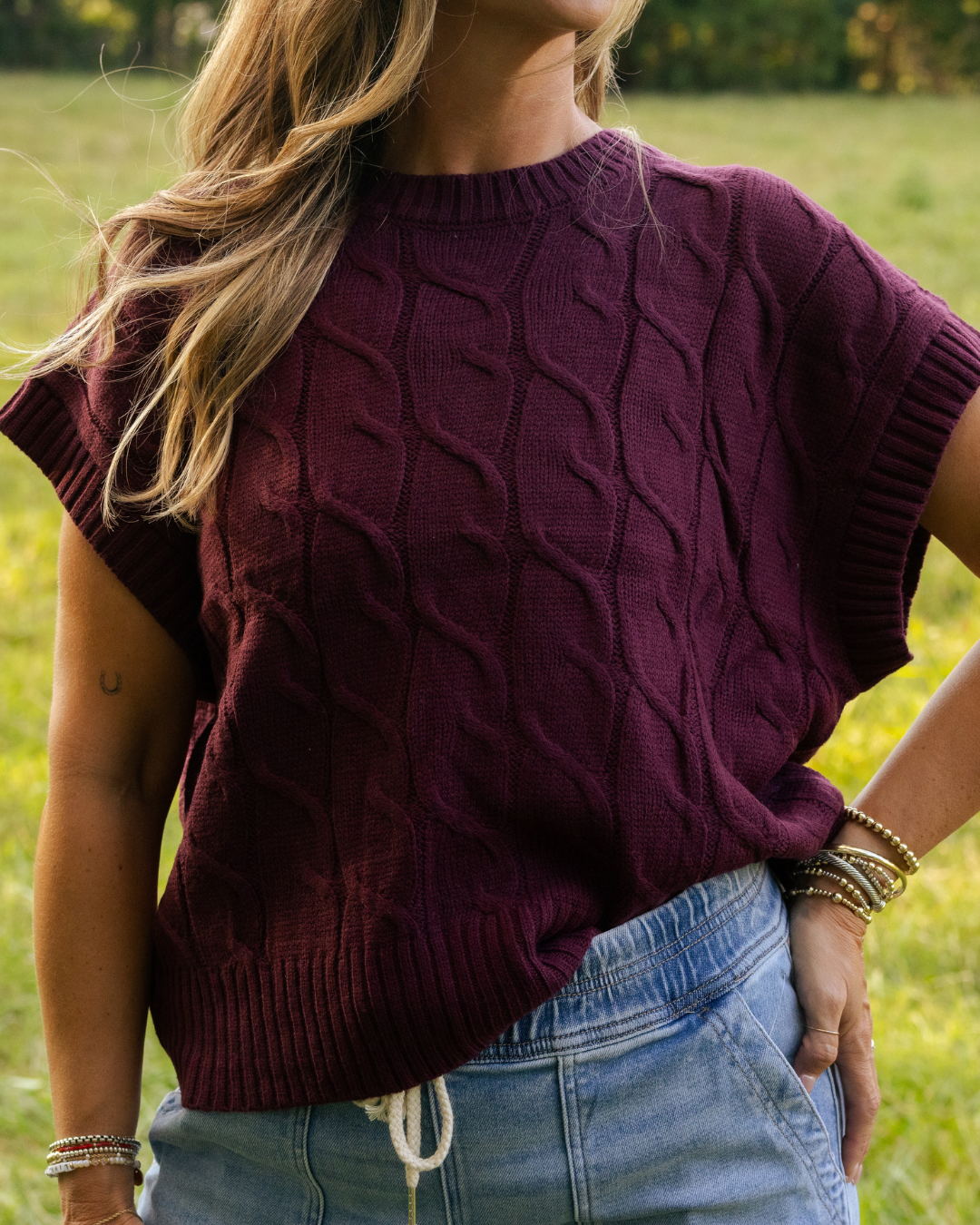 Maroon Cable Knit Sweater