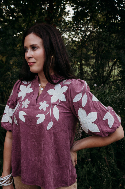 Suede Floral Top Plus