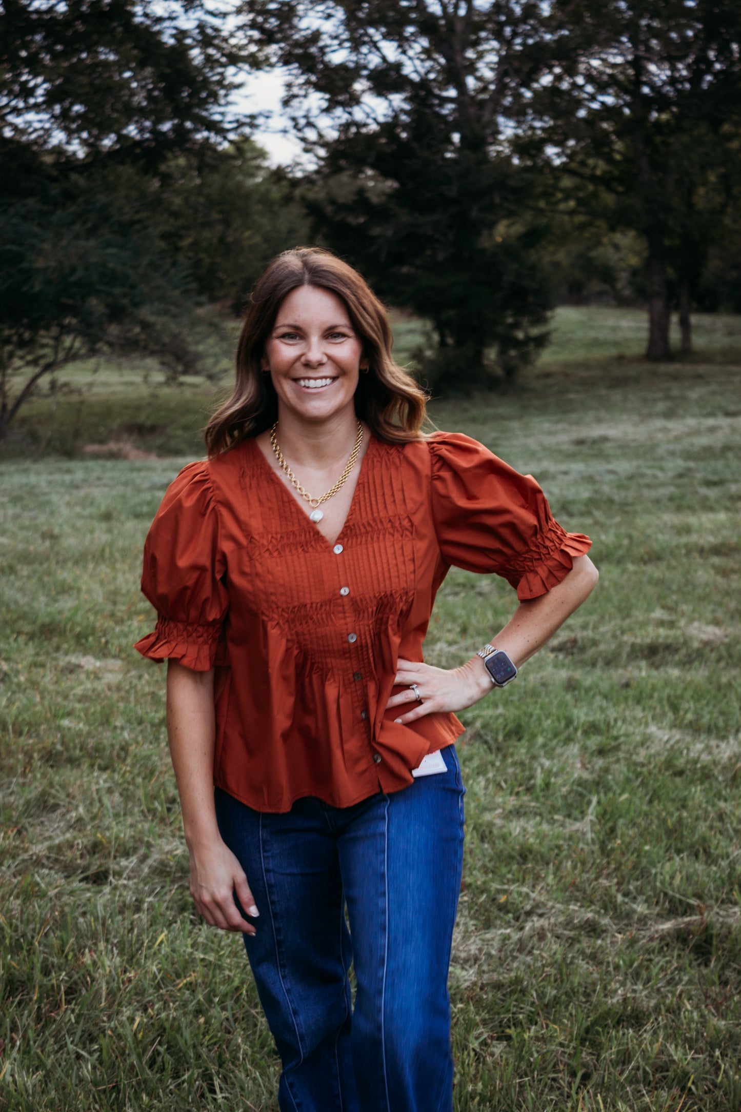 Chestnut Charm Pintuck Top