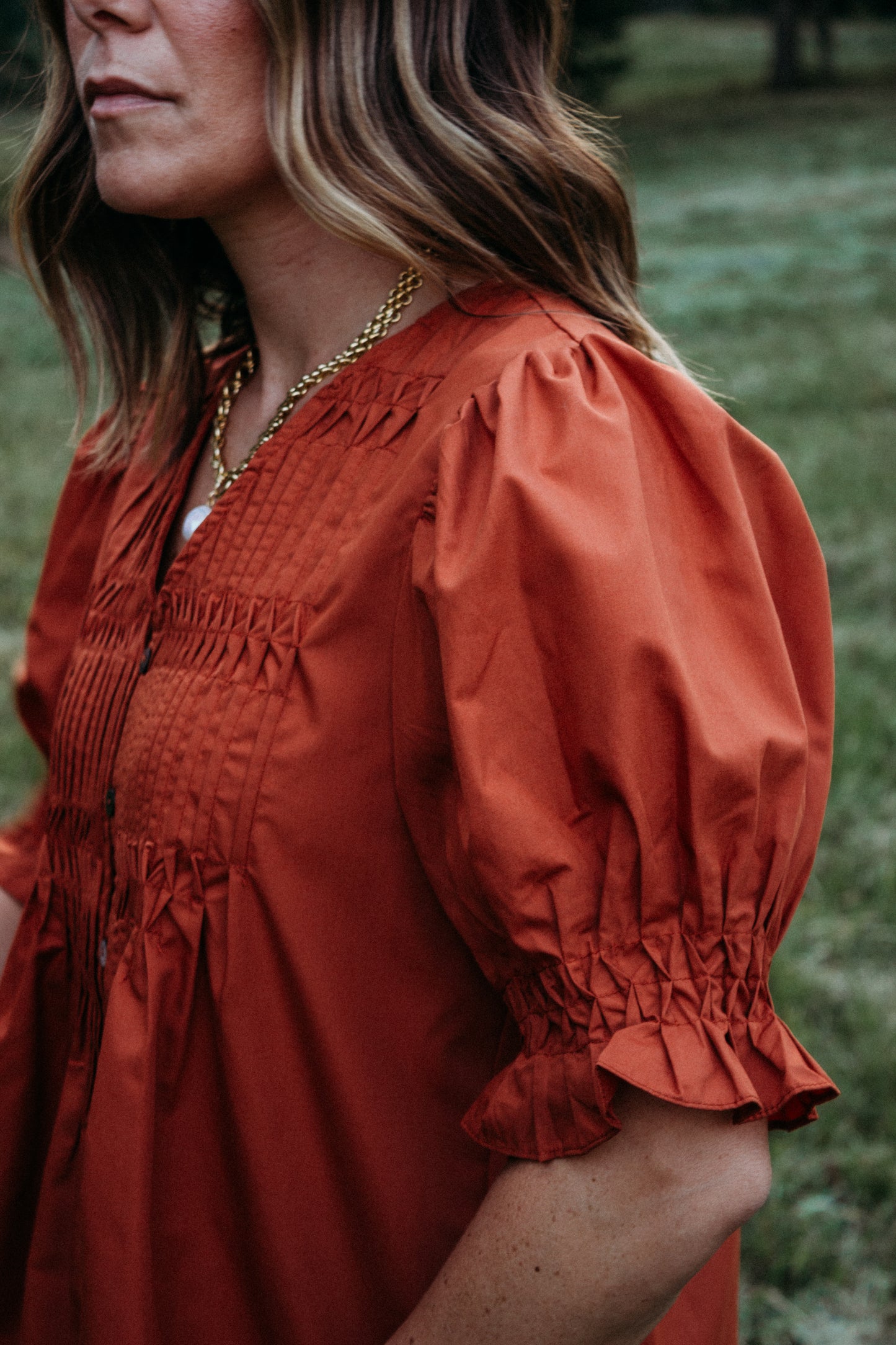 Chestnut Charm Pintuck Top