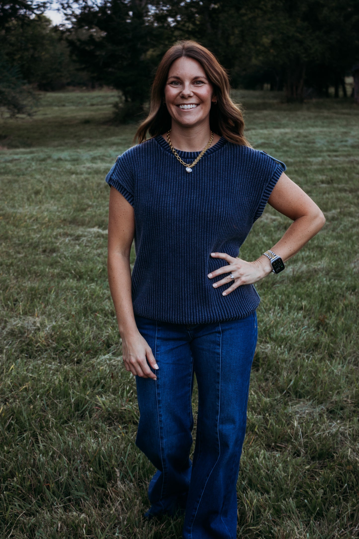 Collins Navy Button Sweater