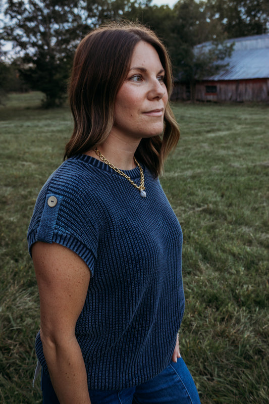 Collins Navy Button Sweater