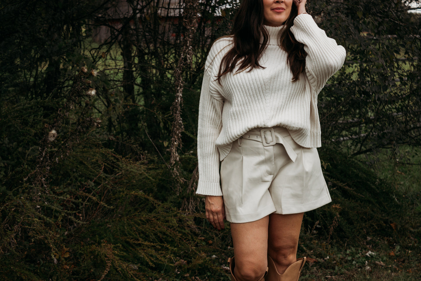 Ivory Faux Leather Belted Shorts