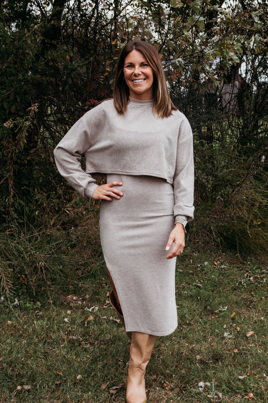 Taupe Sweater Dress Set