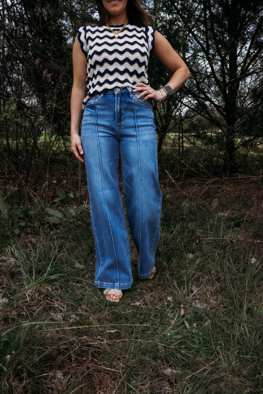 Trish Wide Leg Pintuck Denim
