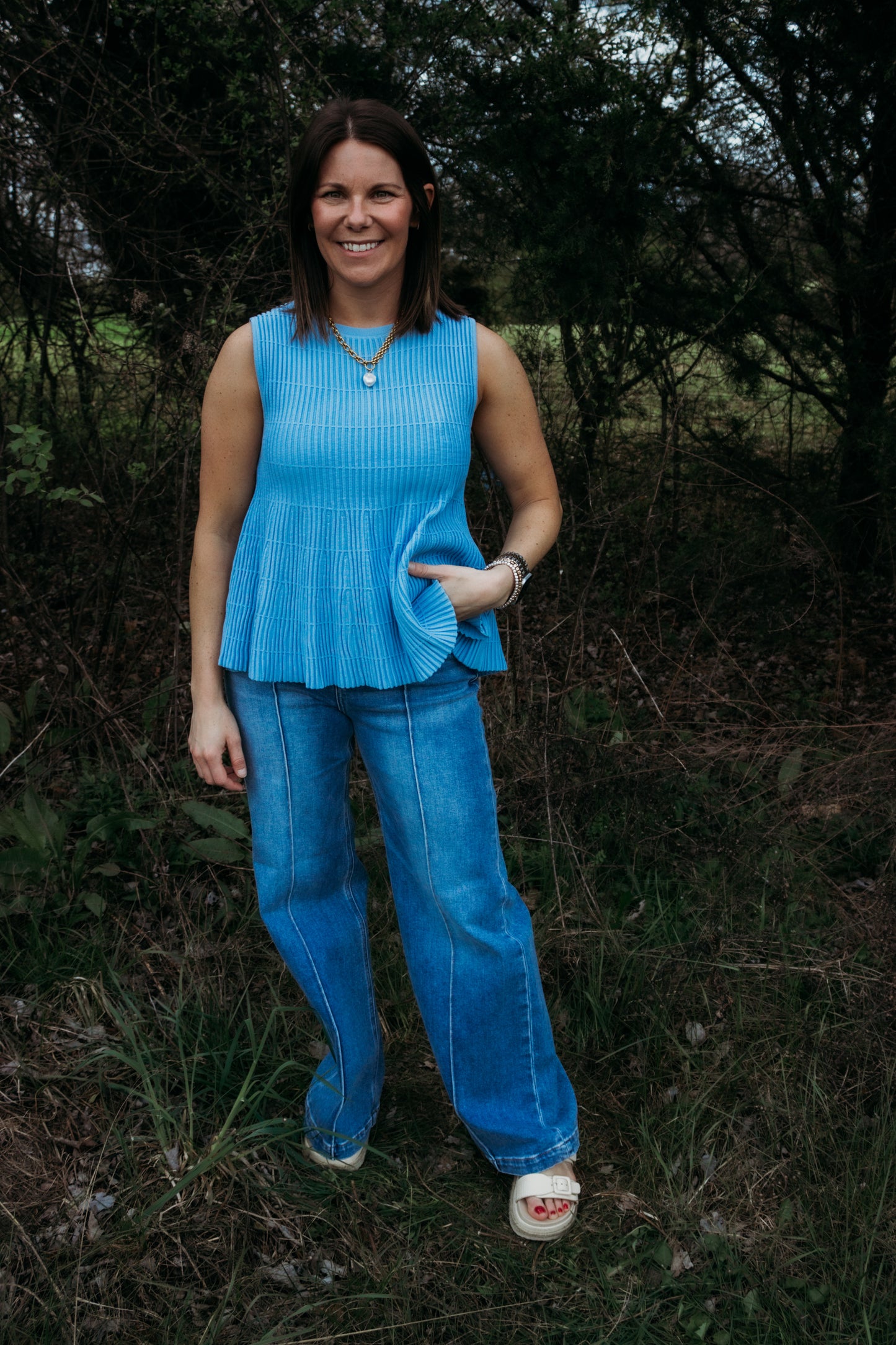 Trish Wide Leg Pintuck Denim