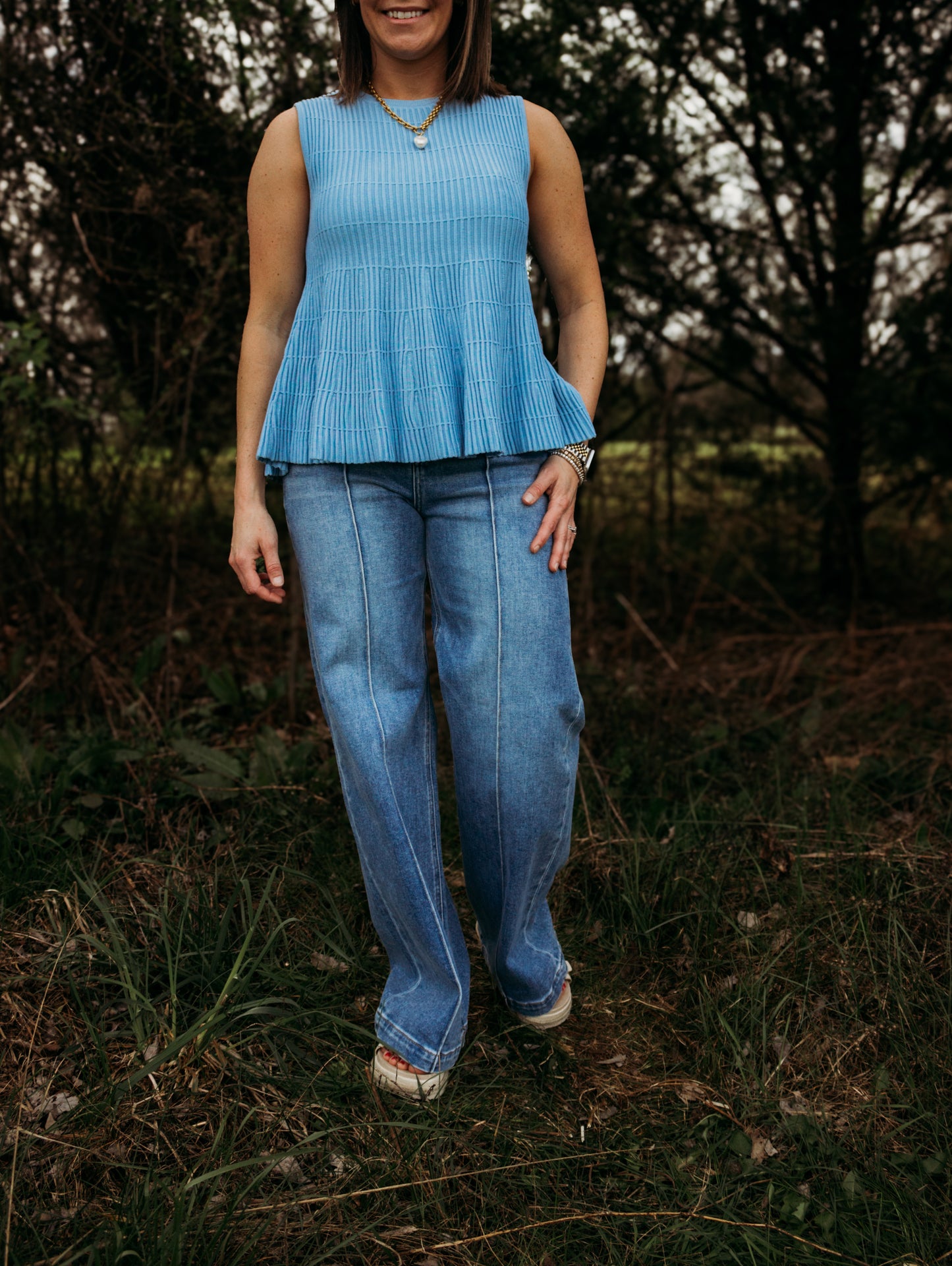 Trish Wide Leg Pintuck Denim