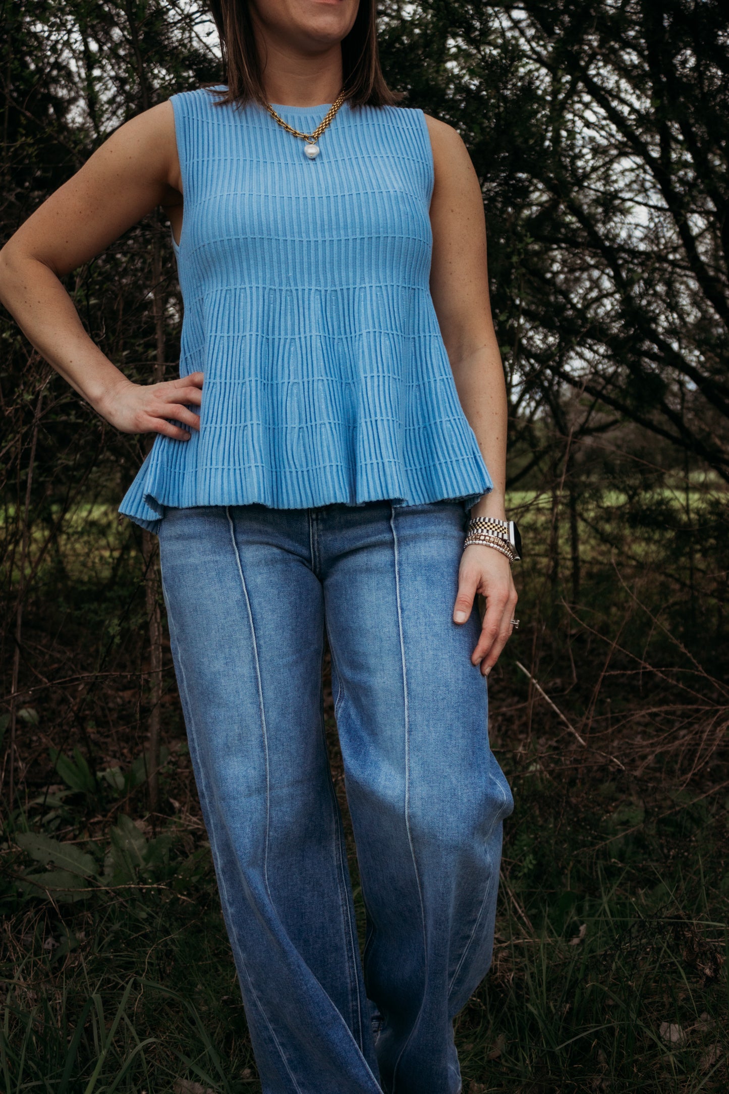 Trish Wide Leg Pintuck Denim