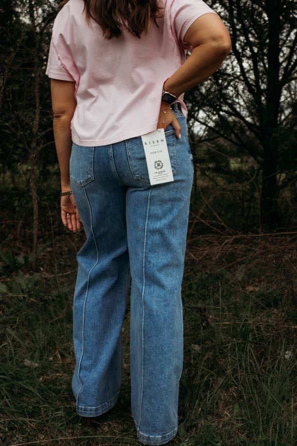Trish Wide Leg Pintuck Denim