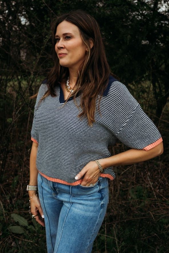 Coastal Peach Polo Top