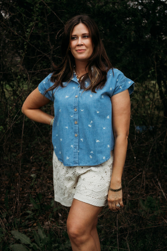 The Meadow Stitch Chambray Top