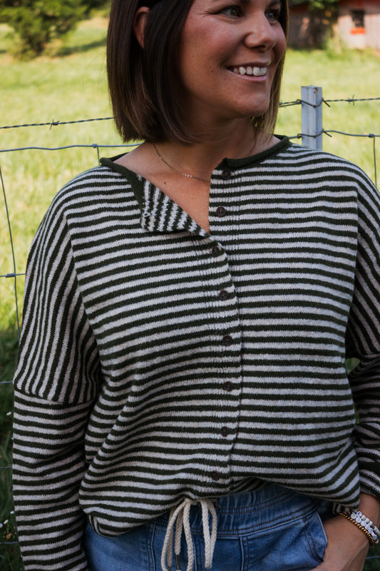 Olive Striped Cardigan
