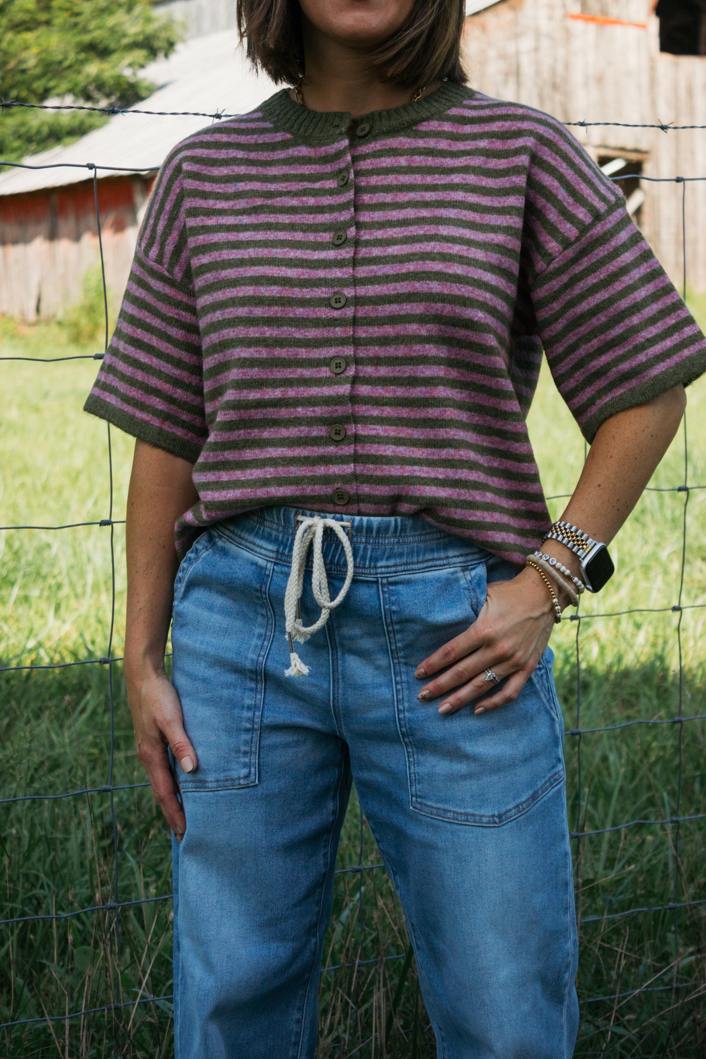 The Moss Orchid Stripe Cardigan