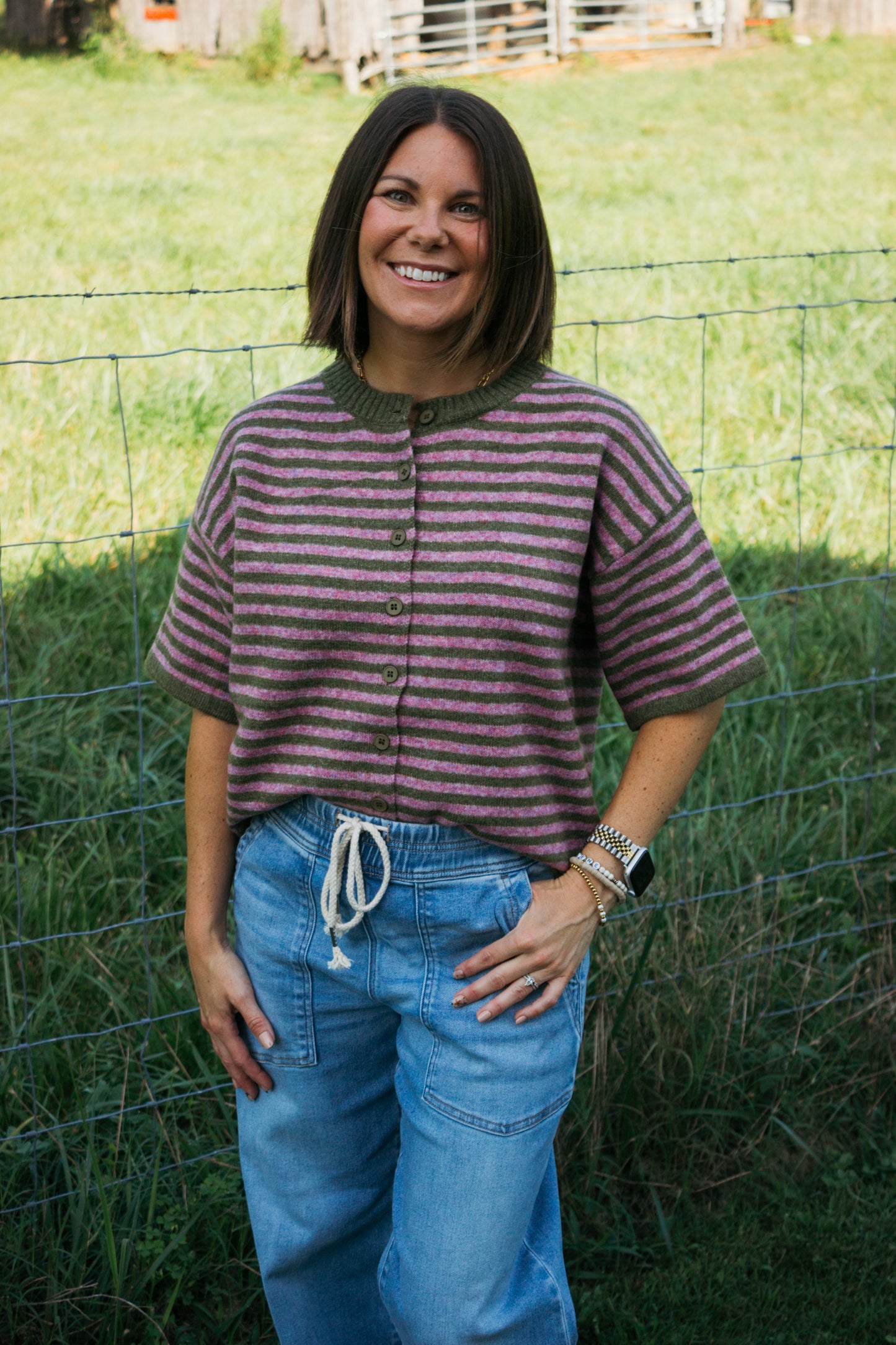 The Moss Orchid Stripe Cardigan