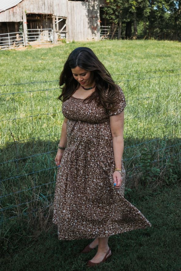 Floral Chocolate Smocked Midi Dress