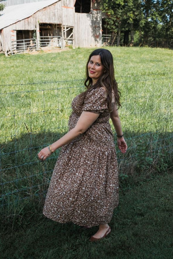 Floral Chocolate Smocked Midi Dress
