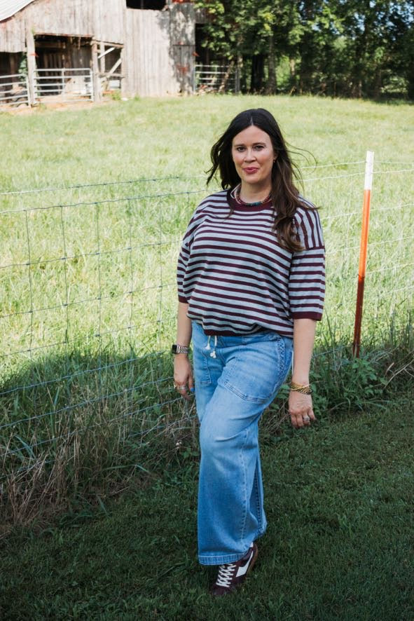 Liz Wine Stripe Top