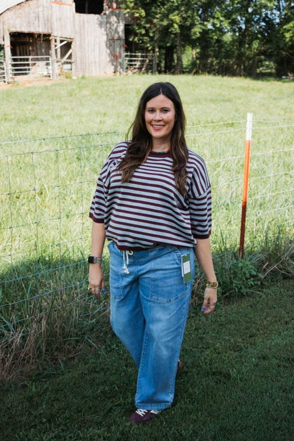 Liz Wine Stripe Top