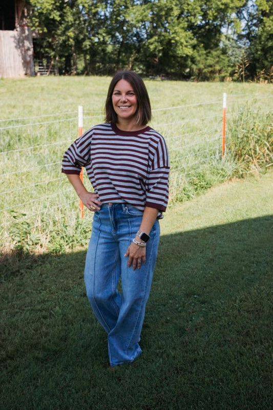 Liz Wine Stripe Top