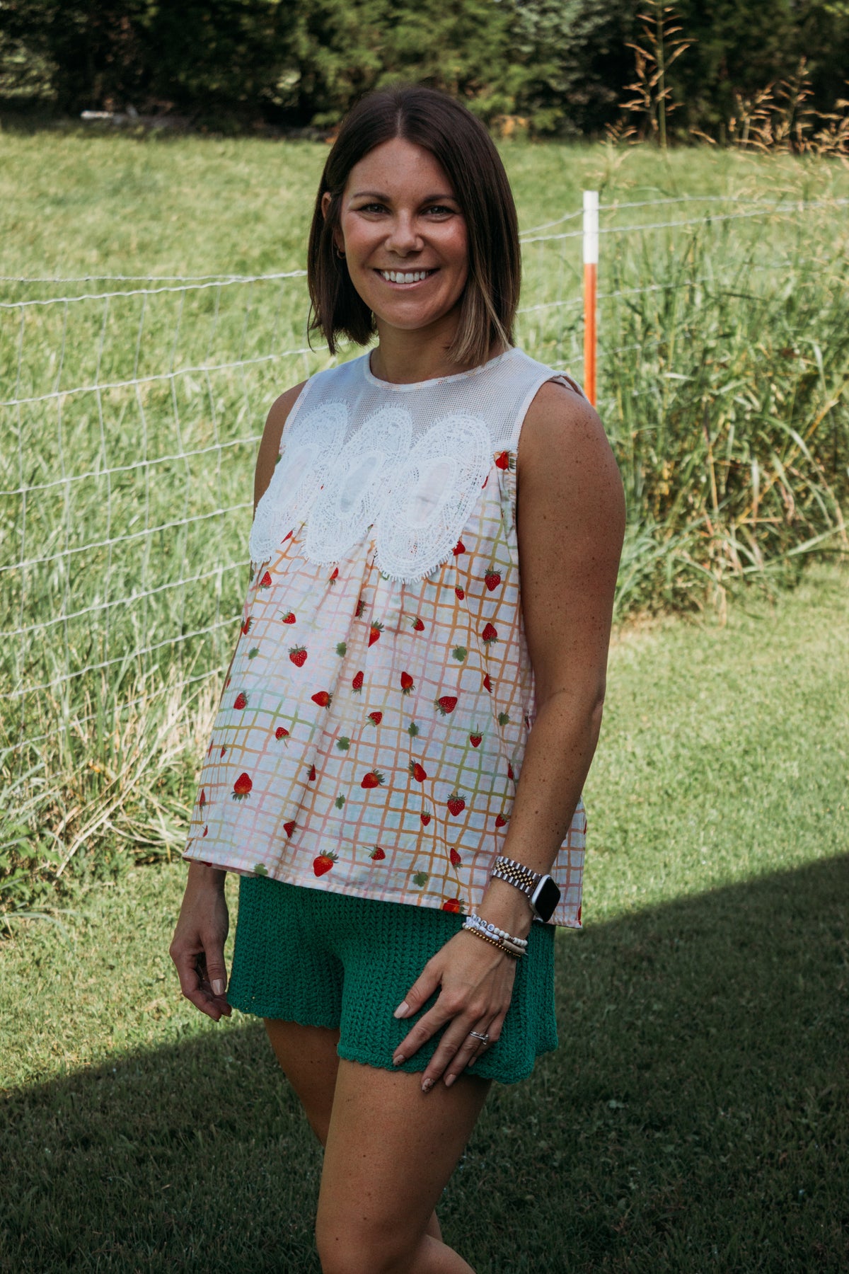 Sweet Strawberry Plaid top
