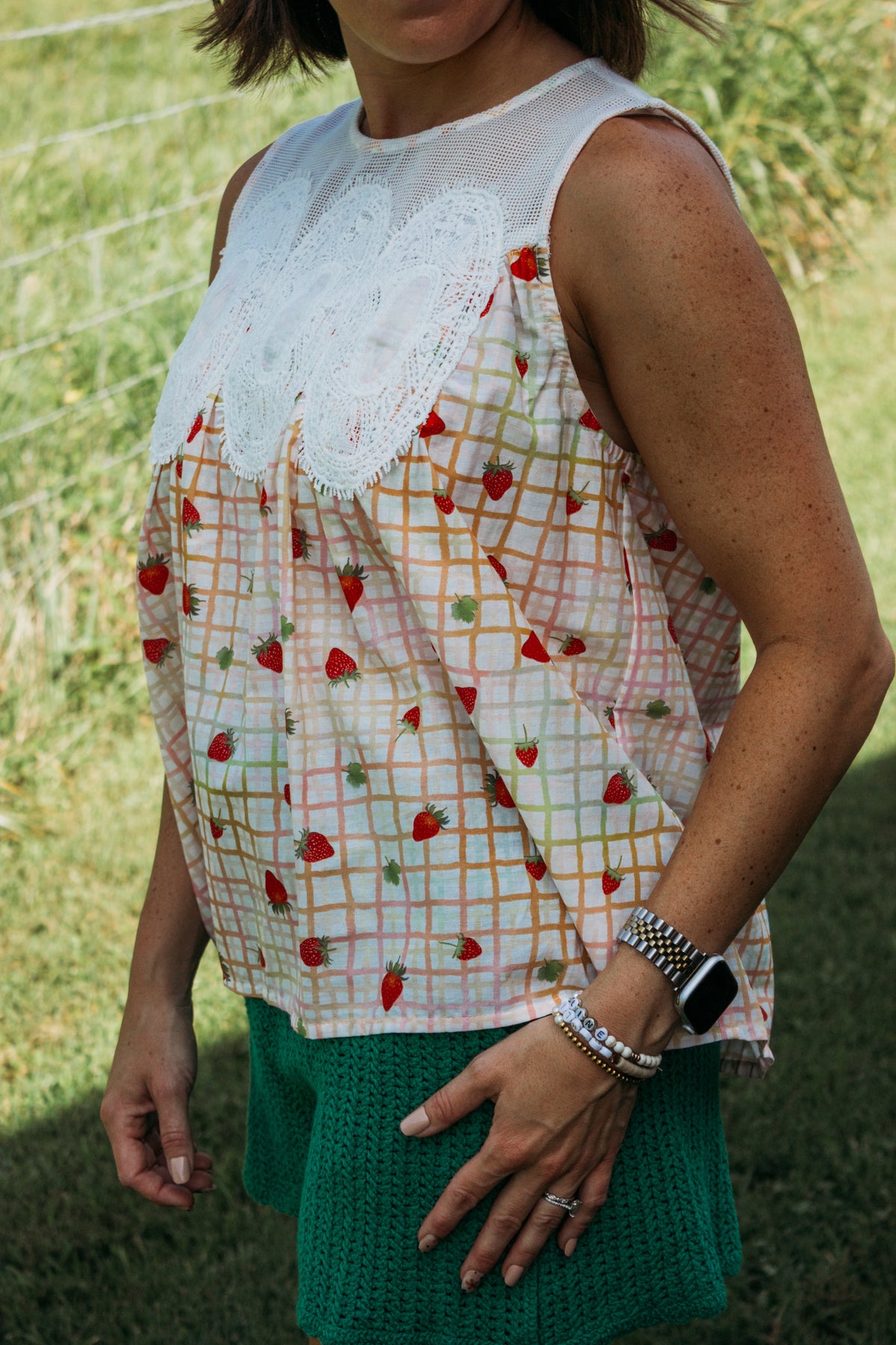 Sweet Strawberry Plaid top