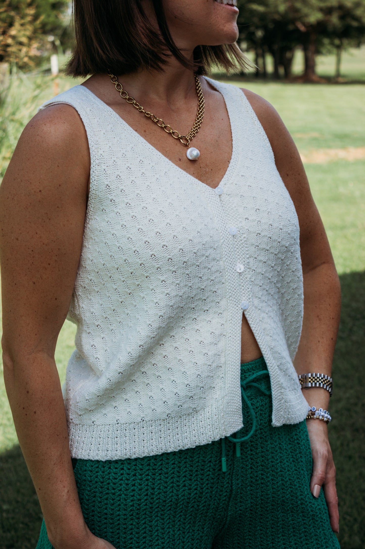 The Sweet Cream Button Knit Tank
