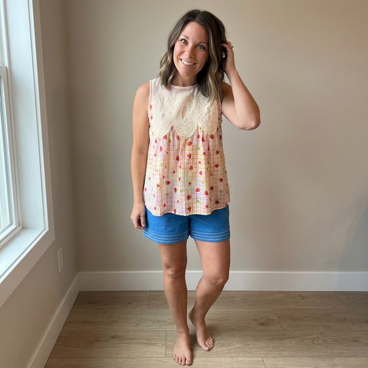 Sweet Strawberry Plaid top